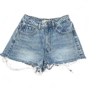 Garage blue denim shorts with frayed hem